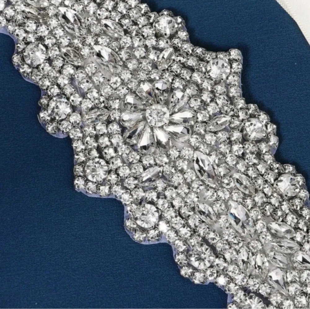 Sophisticated Silver Rhinestone and White Wedding Belt Accessory